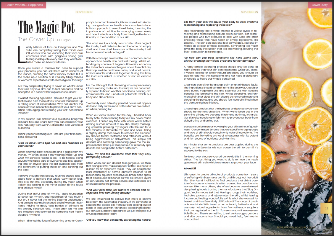 Aug & Sep Sovereign Magazine Column Article no1 - Spa Day at Home Magic Pot CoverUp